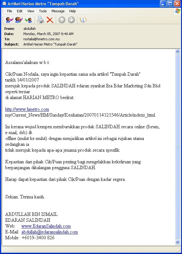 Fitnah Terhadap Produk Salindah 5